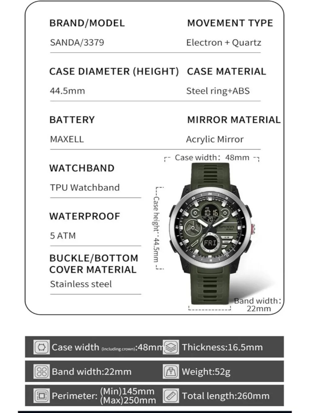 Men's Military Green Analog Quartz Stainless Steel Electronic LED Digital Watch